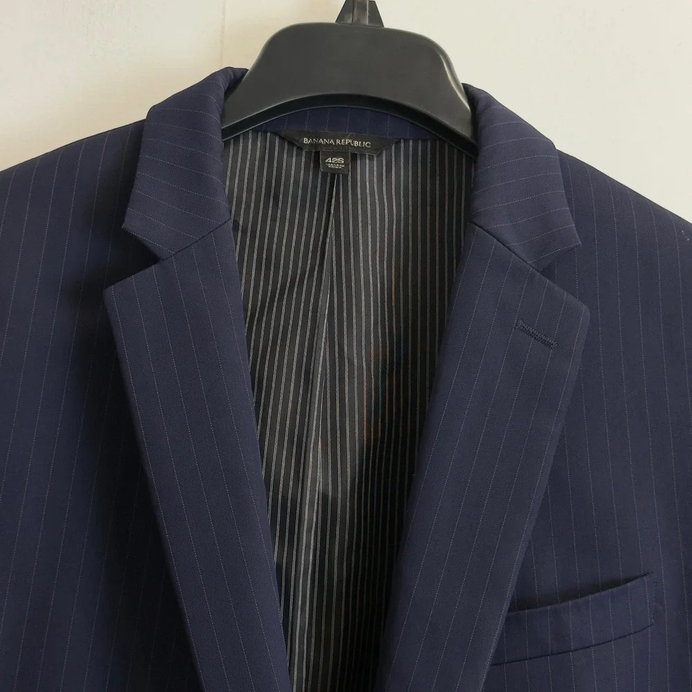 Banana Republic Mens‎ 42S Navy Blue Pinstripe Marzotto Super 130s Wool Blazer